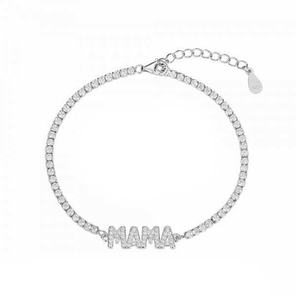 Pulsera de plata rodiada riviere mamá en circonita de 6 x 23 mm