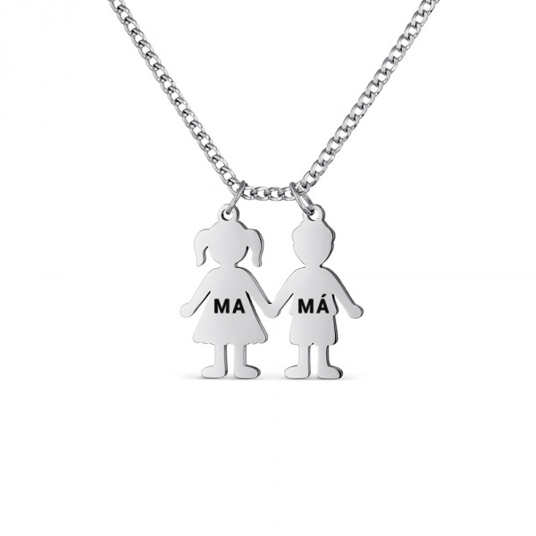 Colgante de plata 1º ley con cadena Mamá pareja mixta de 28 mm