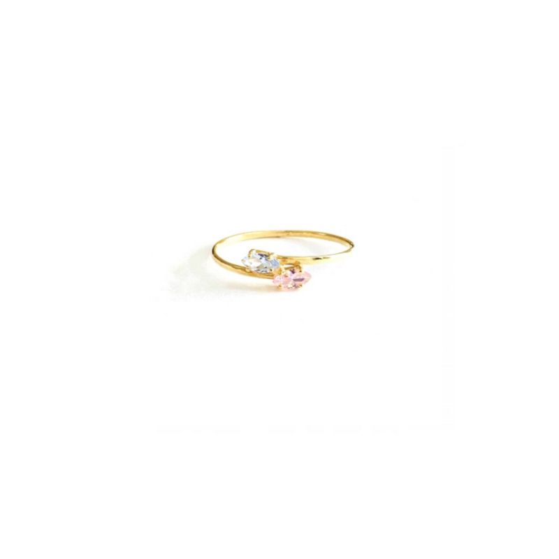 Anillo Oro 18K con Circonita rosa de Francia y aguamarina
