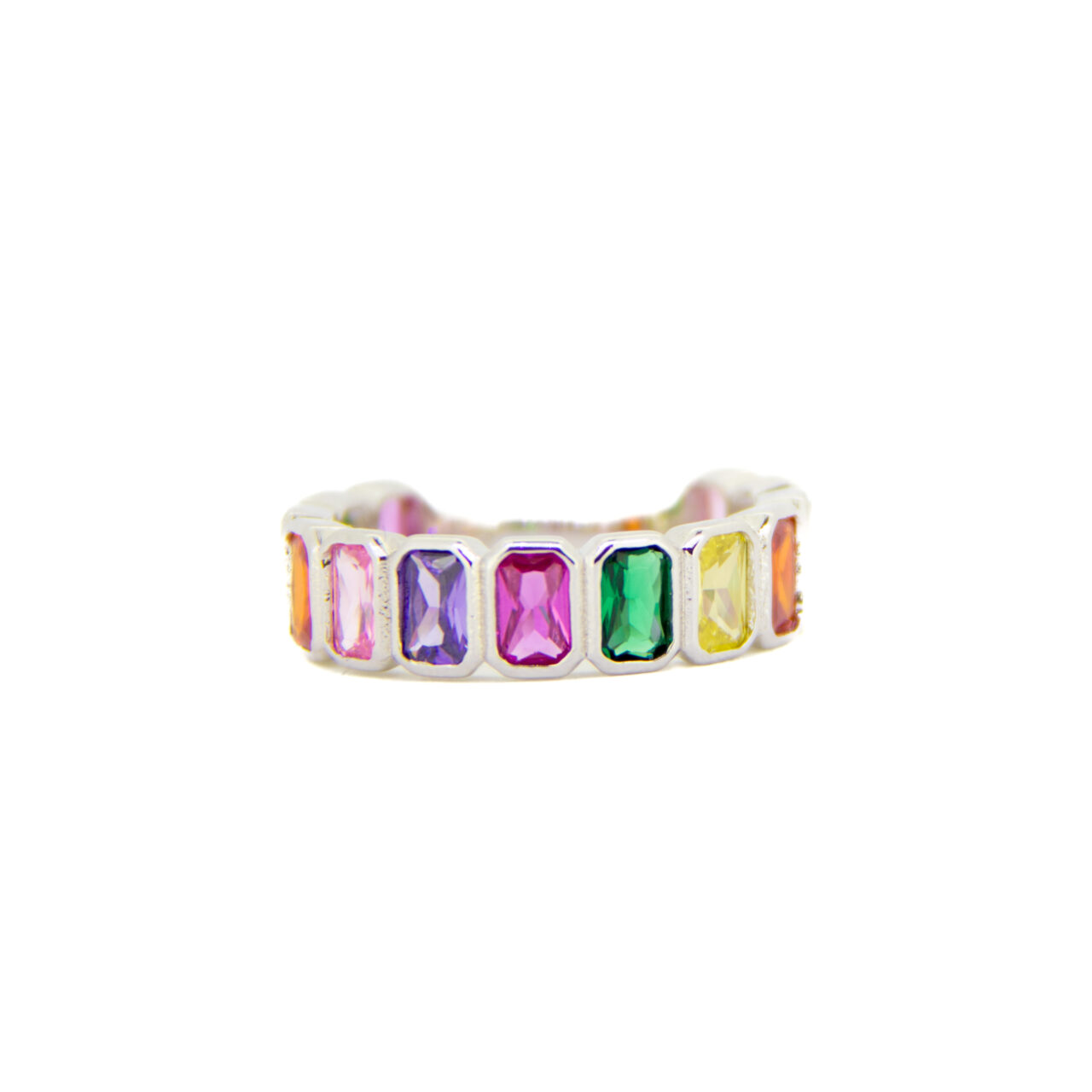 Anillo plata 1º ley rodiado con circonitas rectangulares multicolor - Imagen 2