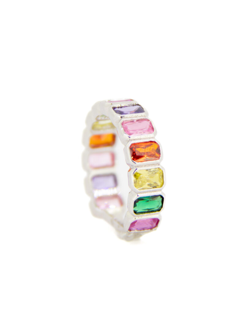 Anillo plata 1º ley rodiado con circonitas rectangulares multicolor