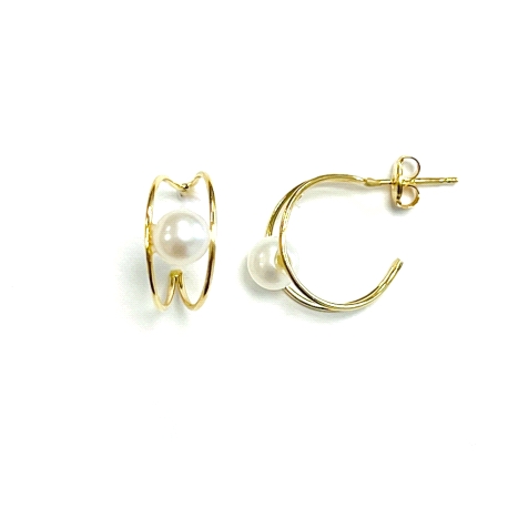 PENDIENTES ARO DOBLE HILO CON PERLA  ORO 18K