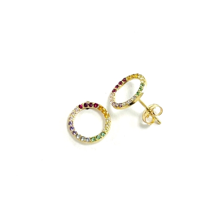 Pendiente oro 18k circulo con circonitas multicolor