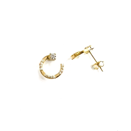 Pendiente oro 18k medio aro circonitas