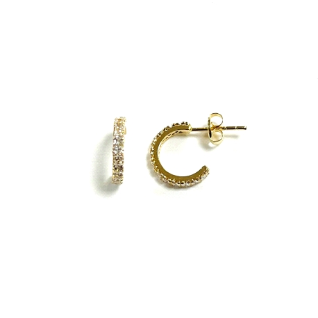 Pendiente oro 18k medio aro circonitas