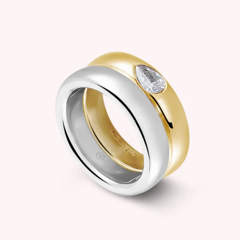 Anillo ancho DUA - Plata / Oro AGATHA
