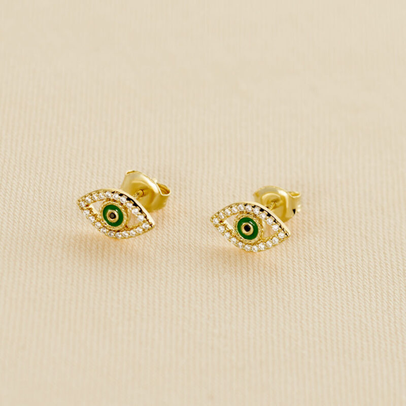 Pendientes cortos LUCKY EYE - Verde / Dorado AGATHA