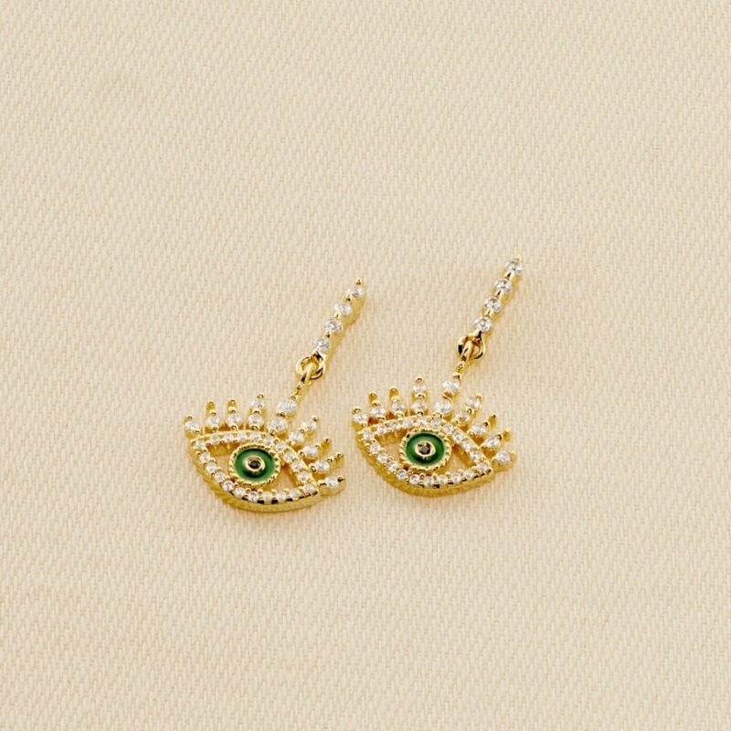 Pendientes largos LUCKY EYE - Verde / Dorado AGATHA