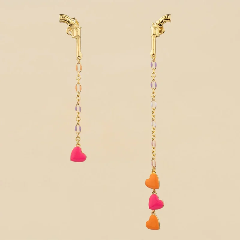 Pendientes largos RODEO - Multicolor / Oro baño AGATHA corazones
