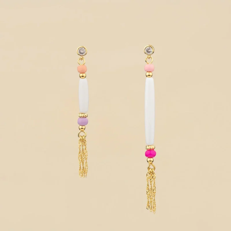 Pendientes largos RODEO - Multicolor / Oro baño resina y perla AGATHA