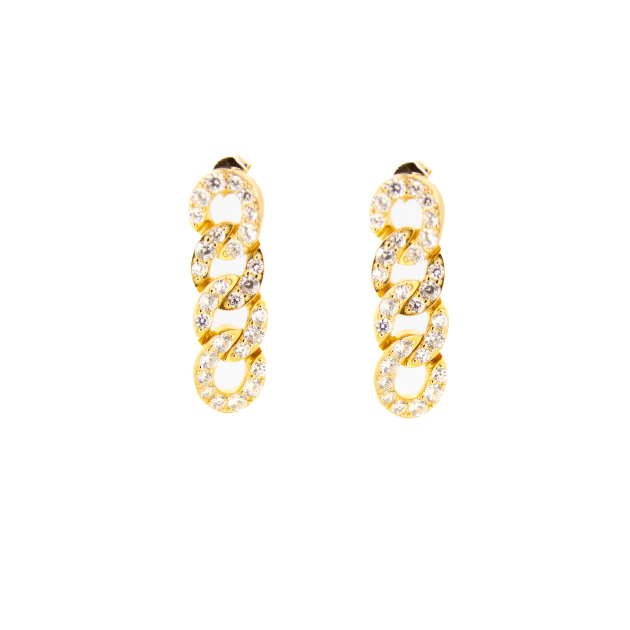PENDIENTES PLATA 1ºLEY CHAPADO ESLABONES CIRCONITAS FORMA CADENA