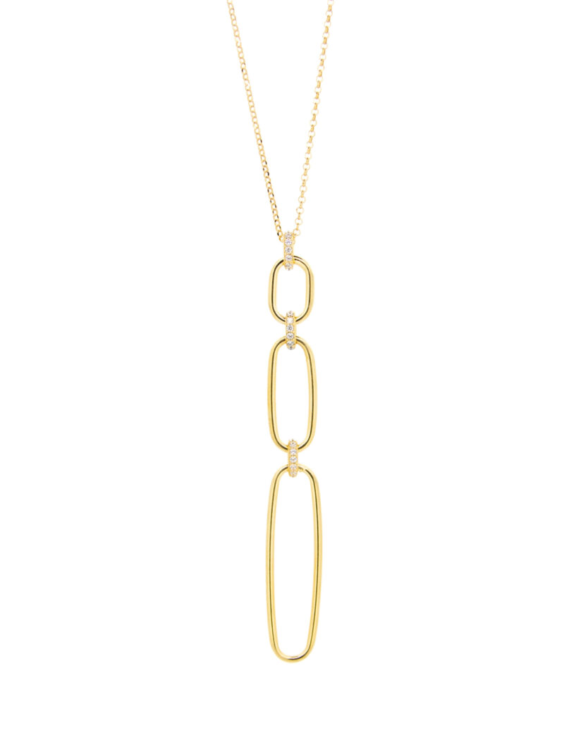 COLLAR PLATA 1º LEY CHAPADO ORO ESLABONES CASCADA CIRCONITA
