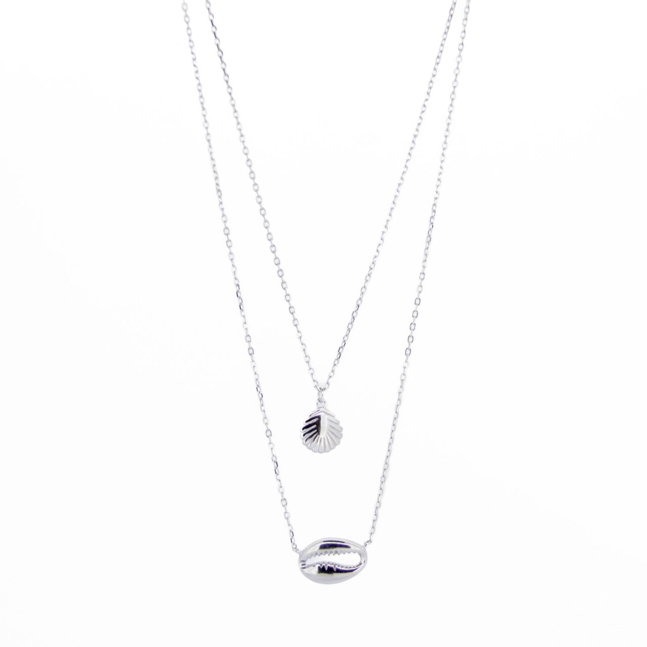 COLLAR DOBLE PLATA 1ºLEY RODIADO CONCHA CARACOLA