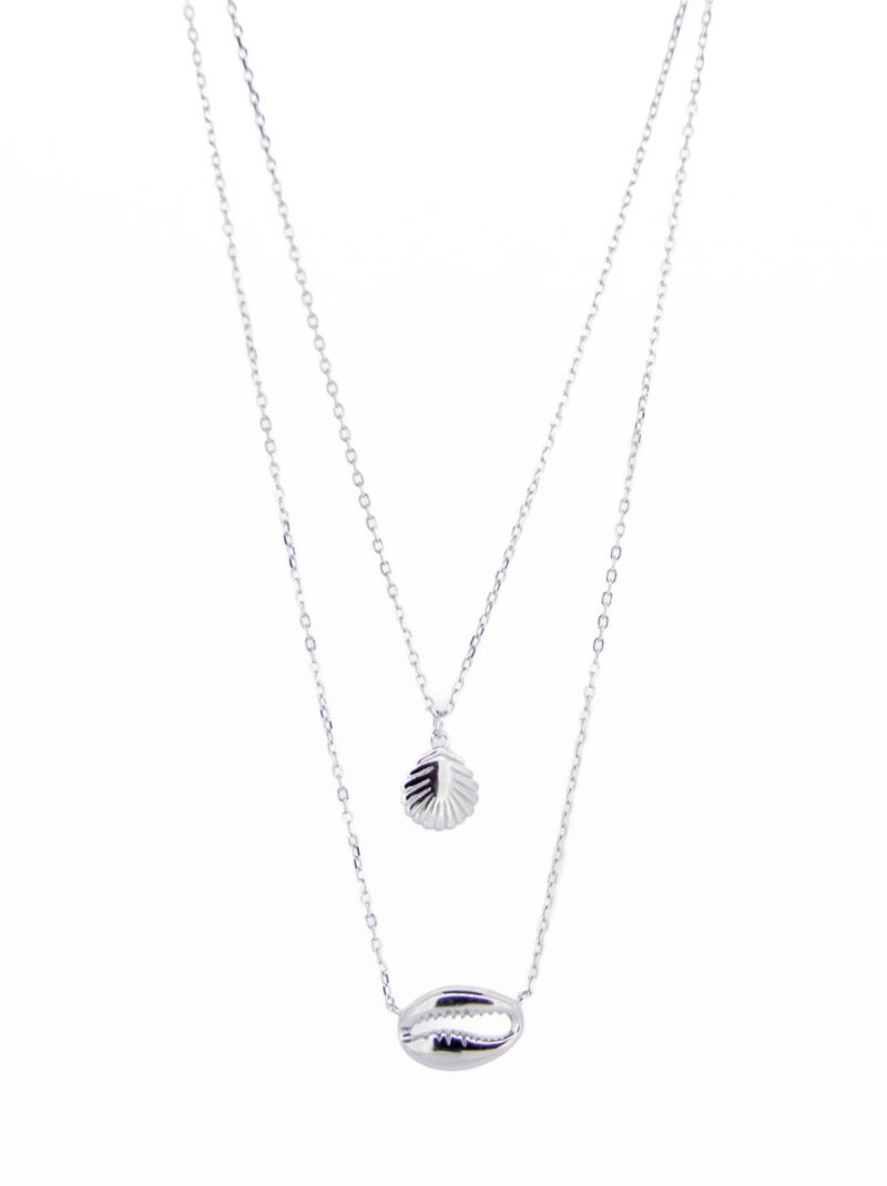 COLLAR DOBLE PLATA 1ºLEY RODIADO CONCHA CARACOLA