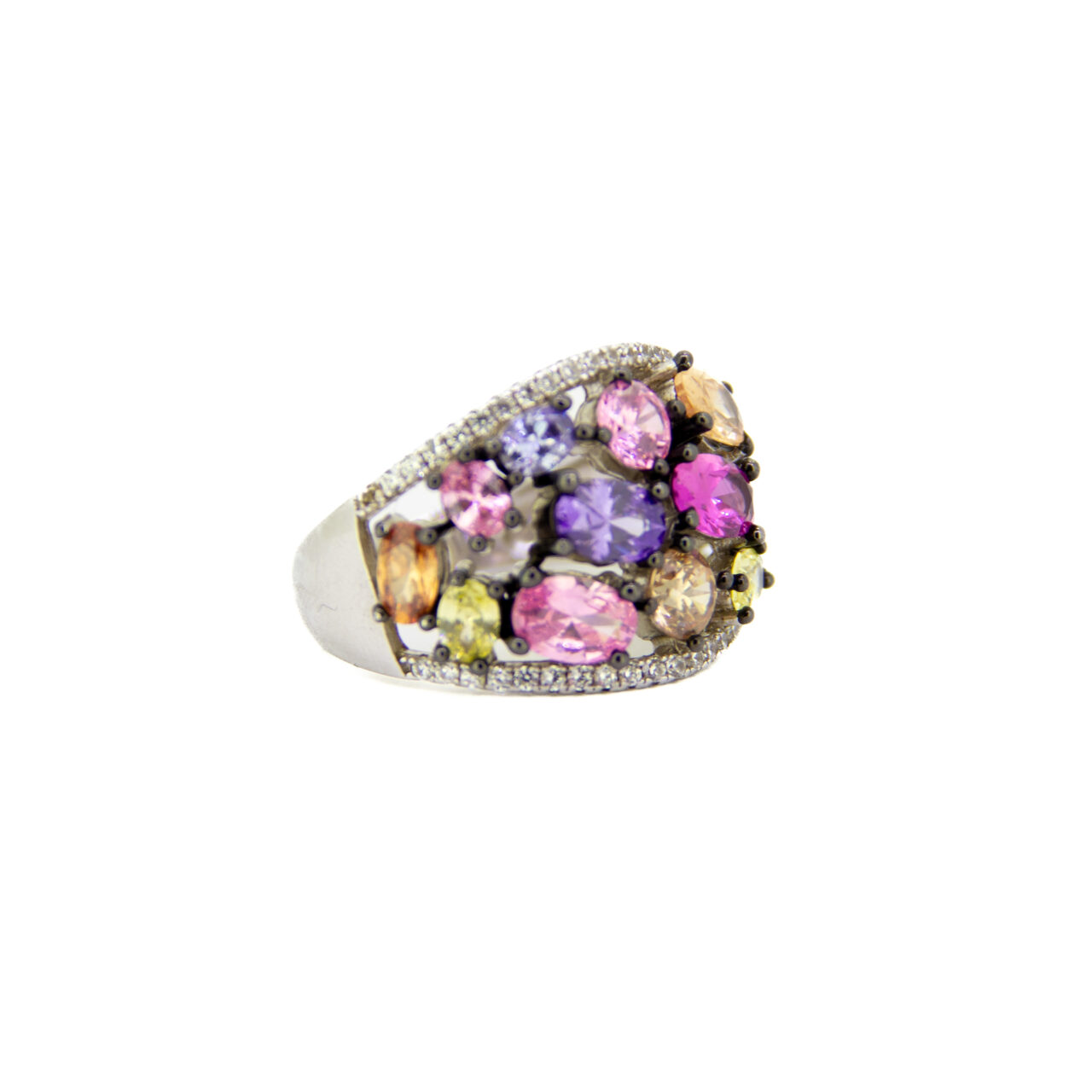 ANILLO PLATA 1º LEY RODIO CON PIEDRAS MULTICOLOR - Imagen 2