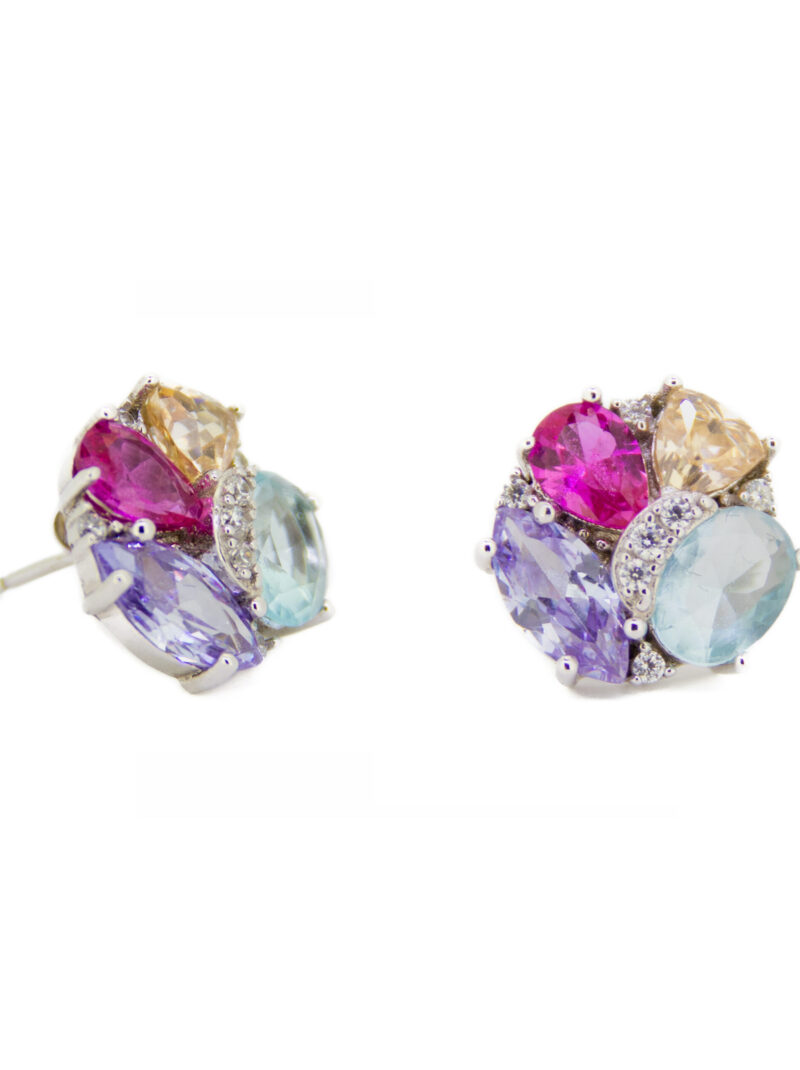 PENDIENTES PIEDRAS COLORES Y CIRCONITAS PLATA 1º LEY RODIO
