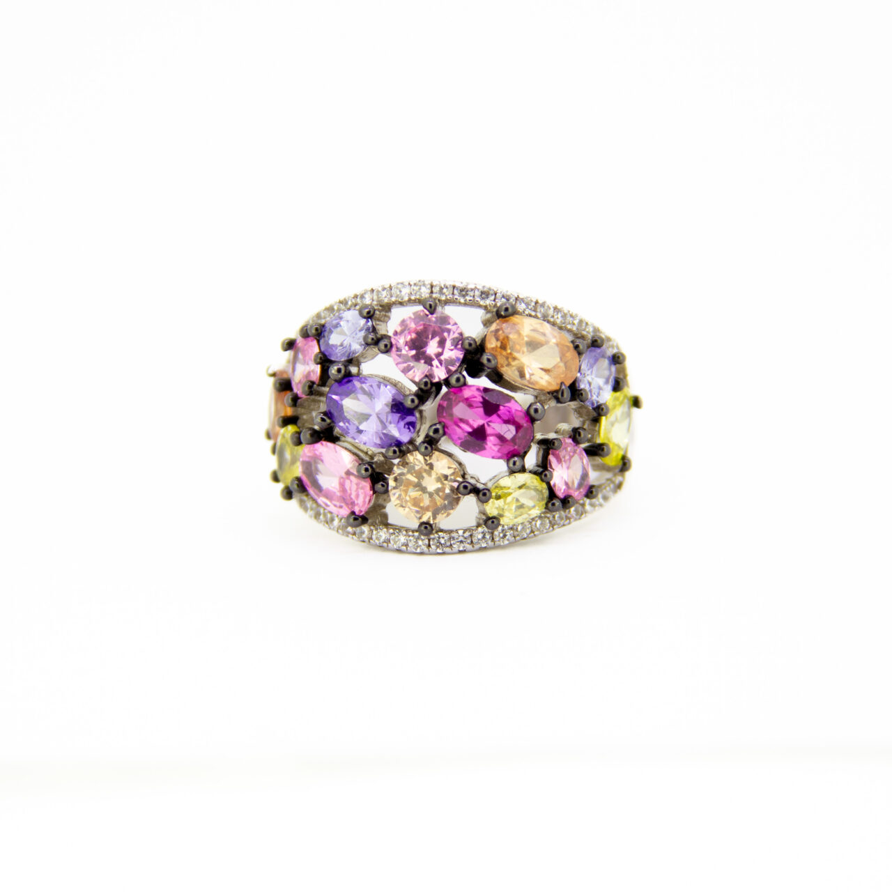 ANILLO PLATA 1º LEY RODIO CON PIEDRAS MULTICOLOR