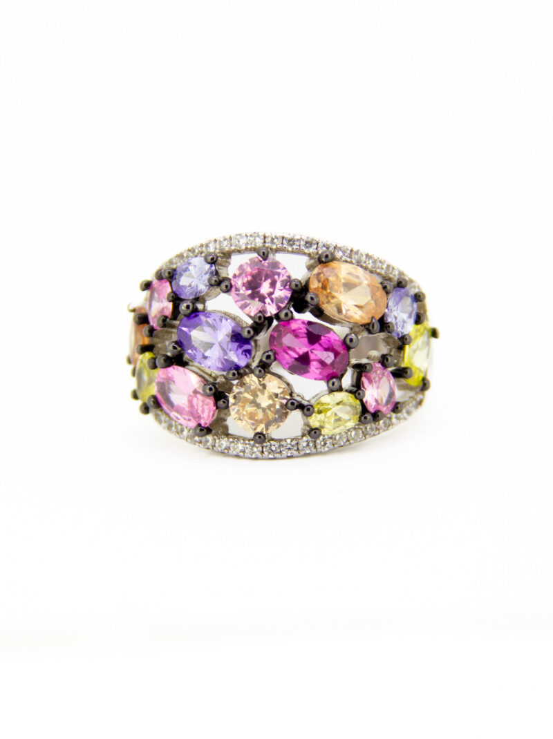 ANILLO PLATA 1º LEY RODIO CON PIEDRAS MULTICOLOR