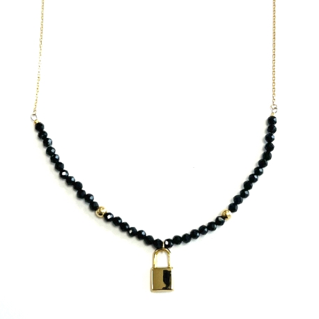 COLLAR ORO 18K ESPINELAS CON COLGANTE CANDADO