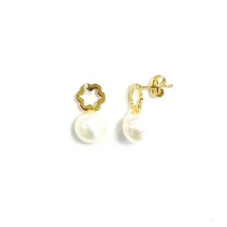 PENDIENTES ORO 18K TU Y YO - FLOR CALADA CON CIRCONITA