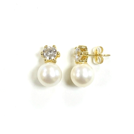 PENDIENTES ORO 18K TU Y YO PERLA CIRCONITA