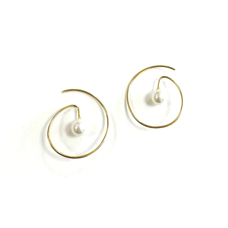 PENDIENTES ORO 18K ARO ESPIRAL CON PERLA CULTIVADA 5.5 M/M