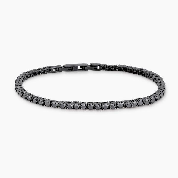 PULSERA ACERO HOMBRE TENIS CIRCONITAS NEGRAS