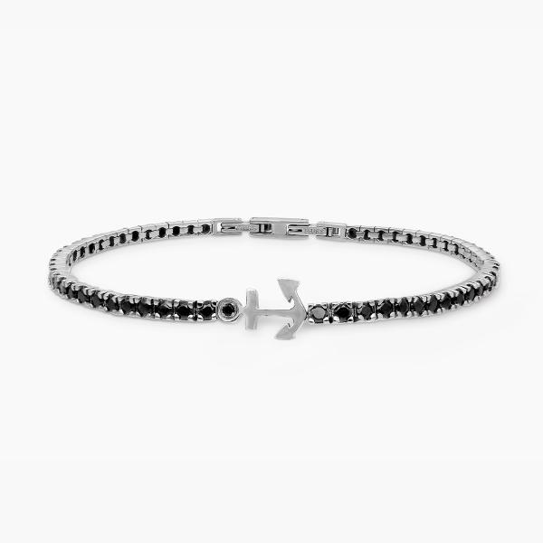 PULSERA ACERO HOMBRE CIRCONITAS NEGRAS Y ANCLA