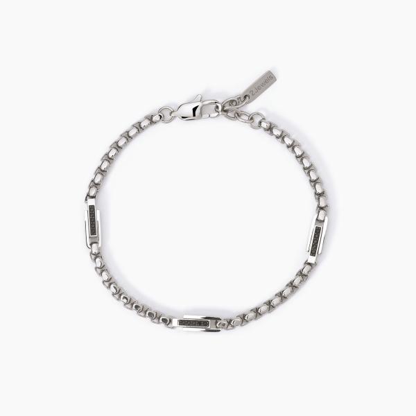 PULSERA ACERO CADENA VENECIANA MOTIVO CIRCONITAS NEGRAS