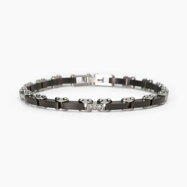 Pulsera de acero hombre bronce de cañón y cristales blancos