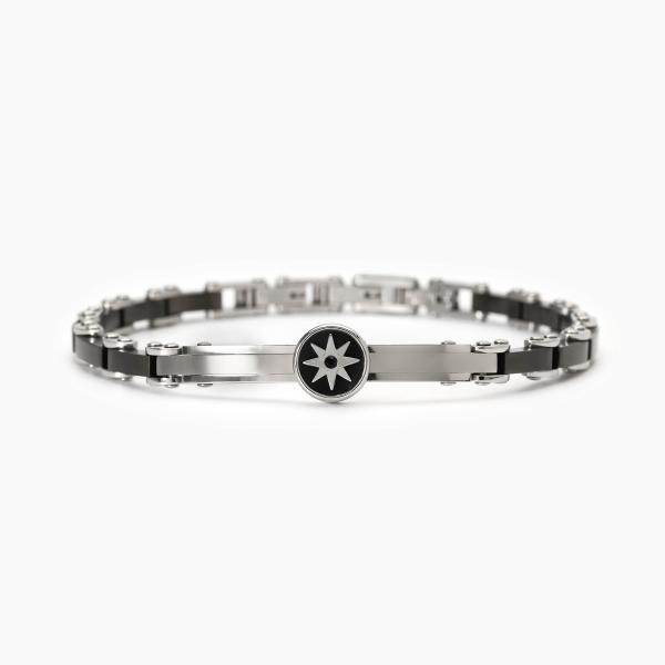 Pulsera de acero bronce de cañón chapa central con rosa de los vientos