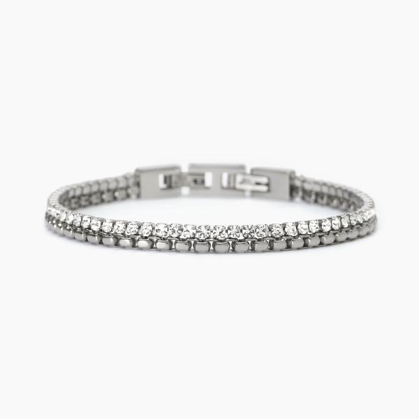 Pulsera de acero hombre con cadena veneciana 1.8 mm y tenis de cristales blancos Ø 2.5 mm