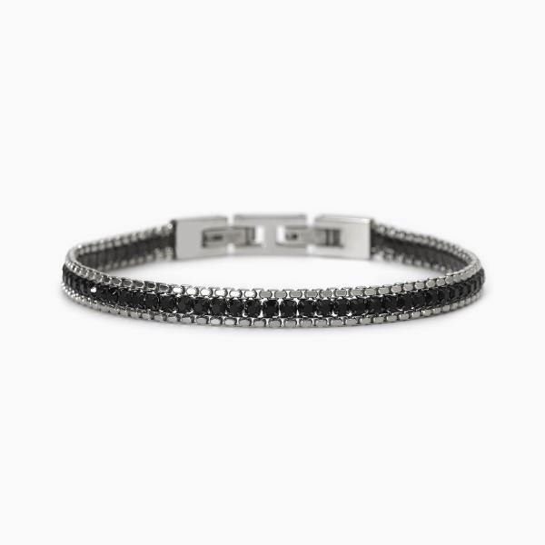 PULSERA ACERO HOMBRE CRISTALES NEGROS