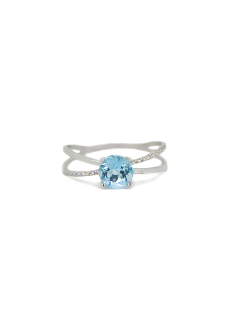 ANILLO ORO BLANCO 18K CIRCONITA AGUA MARINA