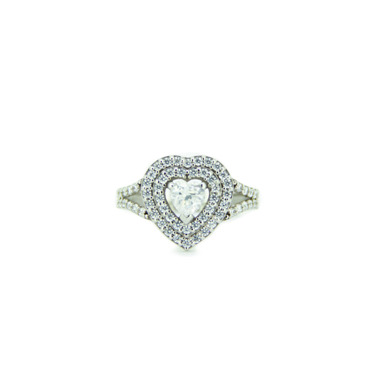 ANILLO ORO BLANCO 18K FORMA CORAZON CIRCONITAS