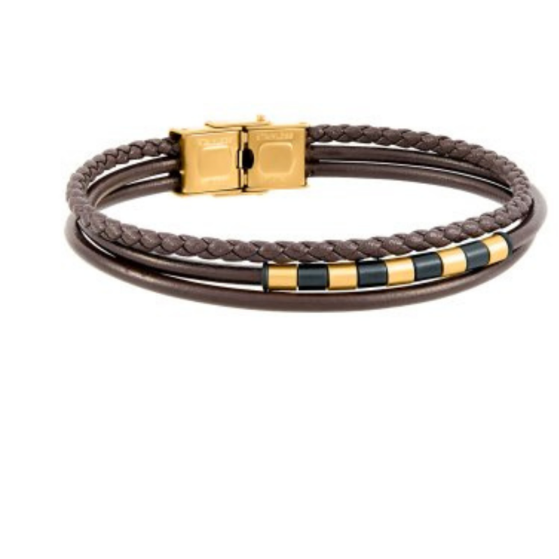 PULSERA DUWARD PIEL TRIPLE DORADA