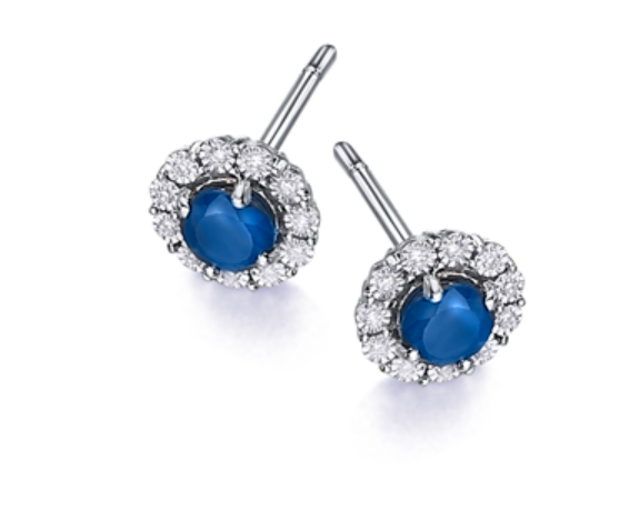 PENDIENTES GLORY ORO BLANCO ZAFIROS DIAMANTES