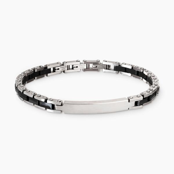 Brazalete de acero 316L con elemento central de  cerámica negra