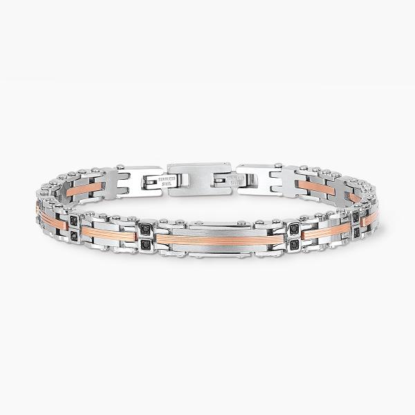 Brazalete acero 316L PVD rosé con cristal Ø 2 mm, largo regulable 19.5 a 21 cm