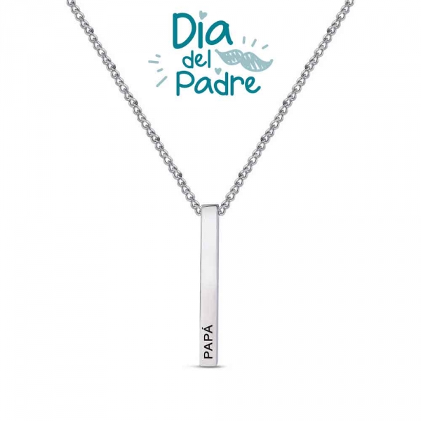 Colgante de acero negro barra papá  de 37 x 4 mm y cadena de 55 + 5 cm personalizable