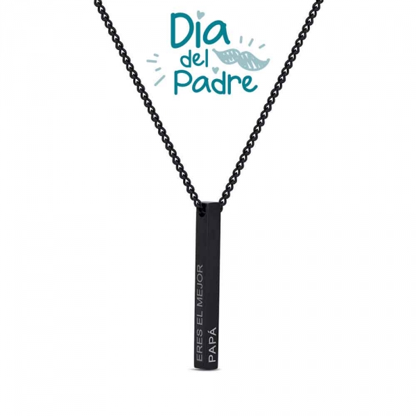 Colgante de acero negro barra papá eres el mejor de 37 x 4 mm y cadena de 55 + 5 cm