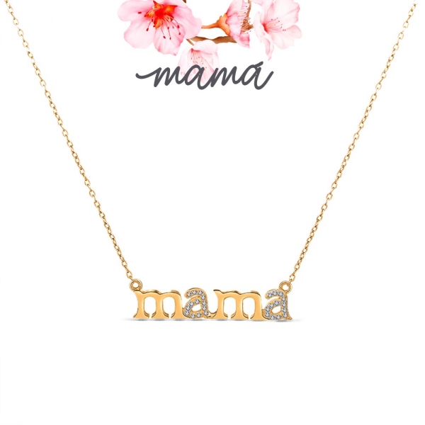 Colgante con cadena de plata chapado mamá con circonitas de 7 x 32 mm