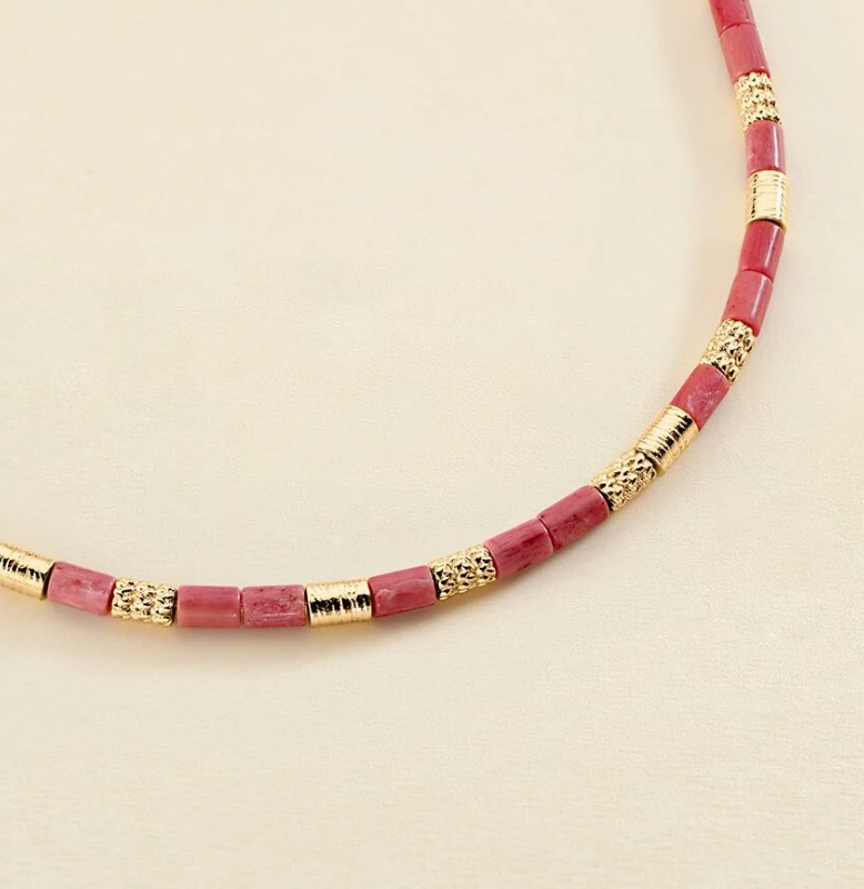 COLLAR CORTO PETRA - RHODOCHROSYTE / DORADO AGATHA PARIS