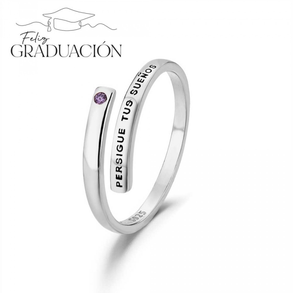 Anillo de plata rodiado cruzado persigue tus sueños