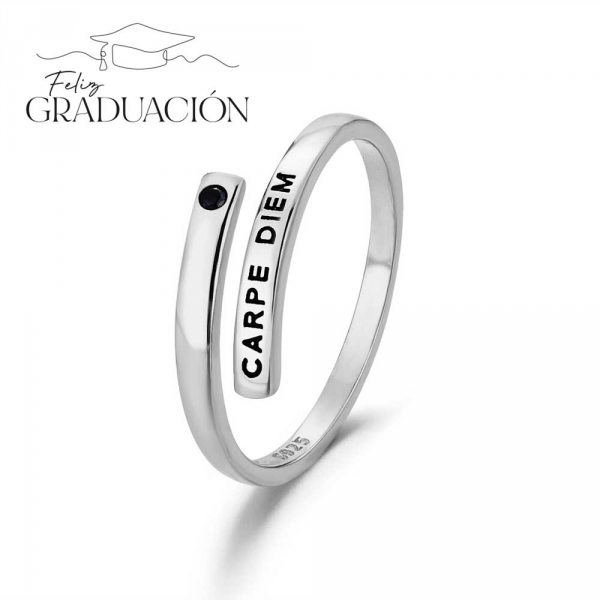 Anillo de plata rodiado o chapado carpe dien