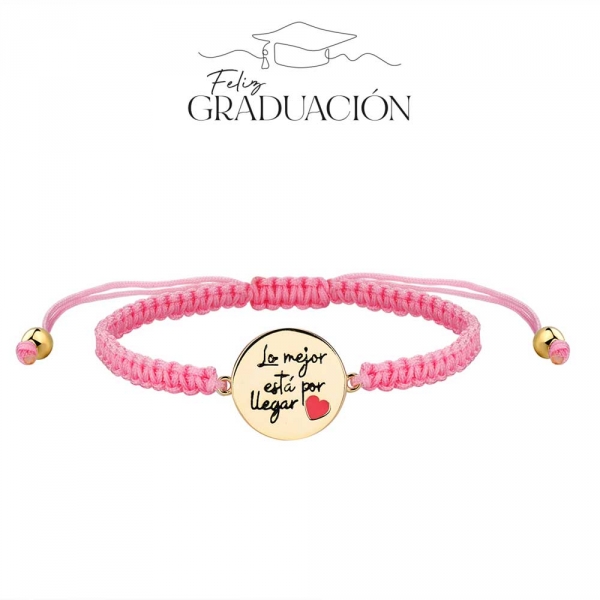 Pulsera de hilo rosa anudado disco chapado lo mejor está por llegar de 20 mm