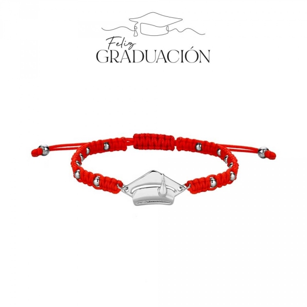 Pulsera de hilo rojo anudado con bolitas de 3 mm birrete rodiado