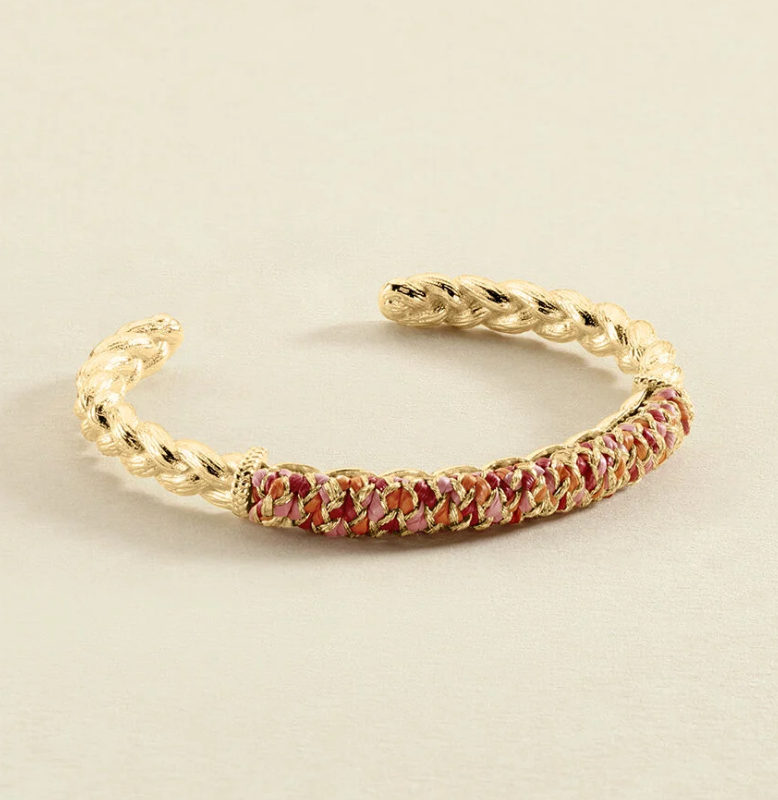 PULSERA RÍGIDA RAFIA - ROSA / BAÑO ORO AGATHA PARIS