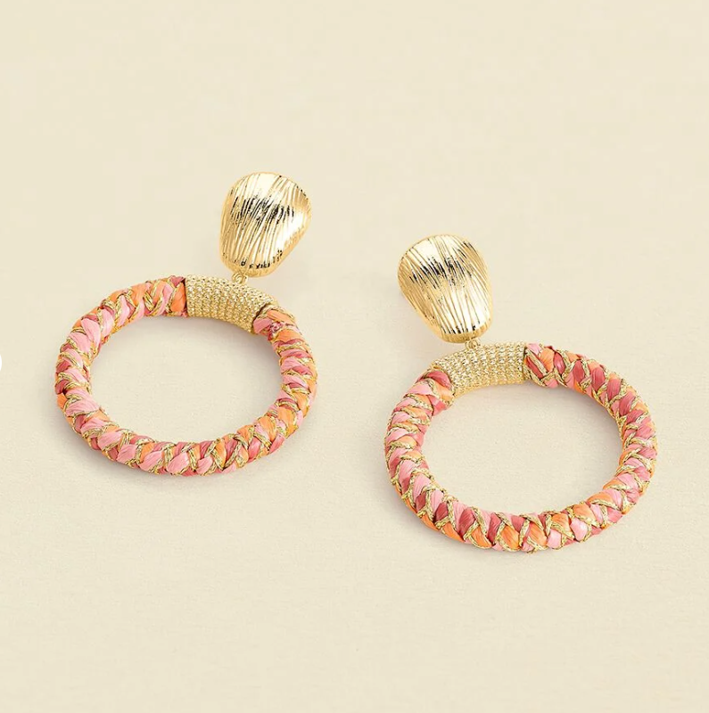 PENDIENTES LARGOS RAFIA - ROSA / ORO AGATHA PARIS