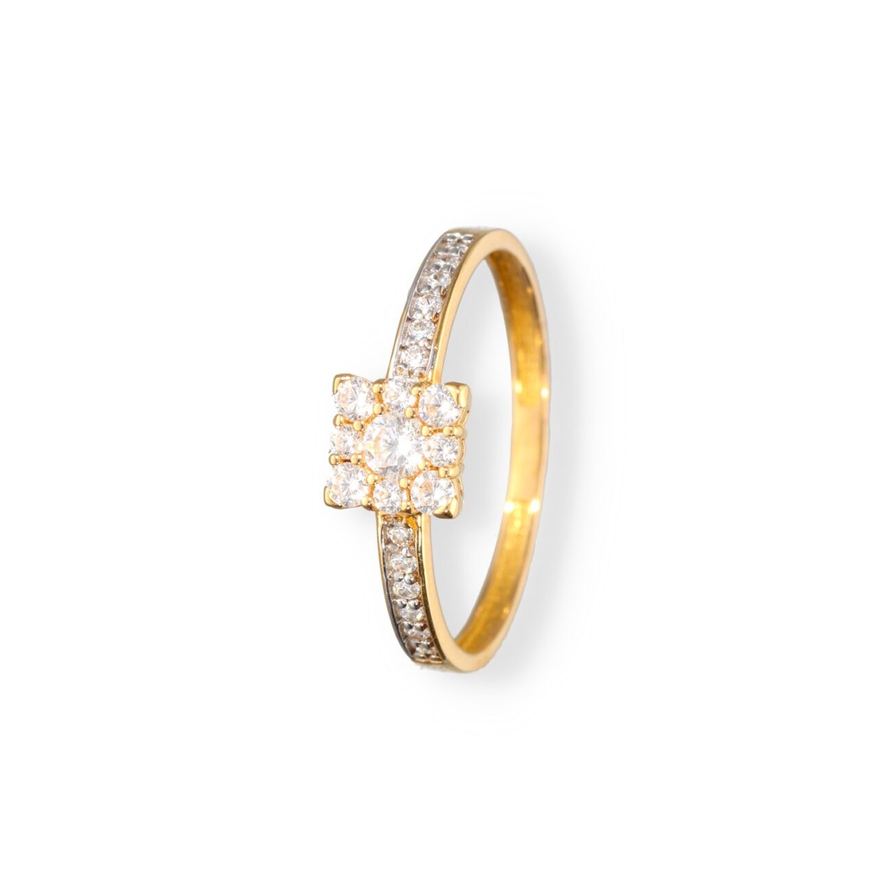 ANILLO ORO 18K CENTRAL CUADRADA CIRCONITAS Y CIRCO LATERALES - Imagen 2